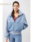 warme bomberjack von mandala hellblau teddy