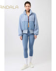 warme bomberjack von mandala hellblau teddy
