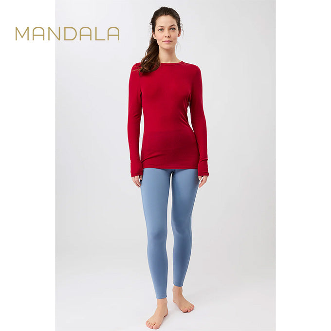 yoga langarm shirt merinowolle rot mandala crew neck wool mix rouge