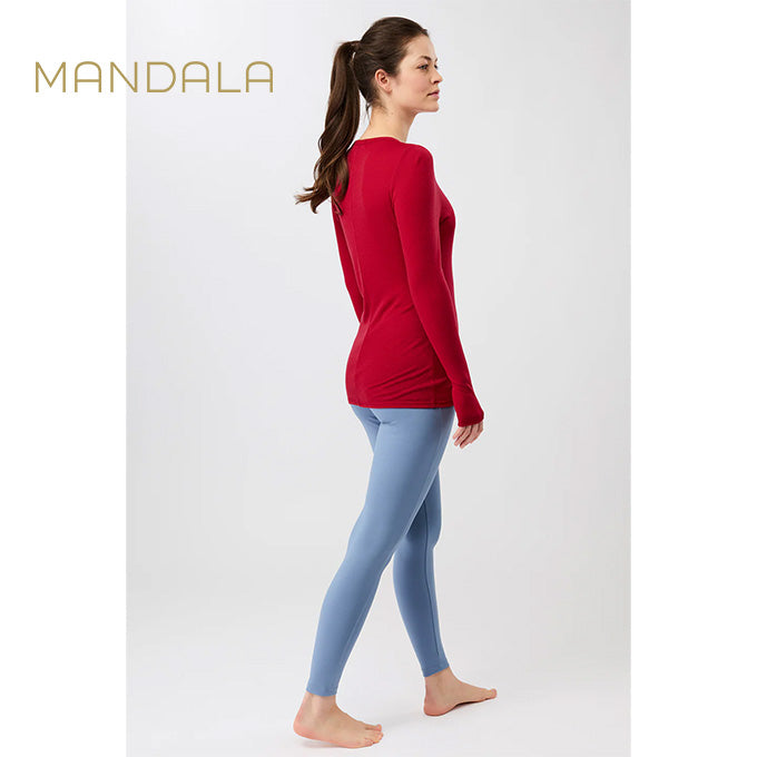 yoga langarm shirt merinowolle rot mandala crew neck wool mix rouge