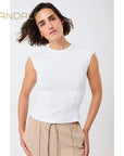 Mandala Ribbed Sports Top - white