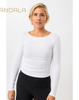 mandala side ruffled longsleeve white