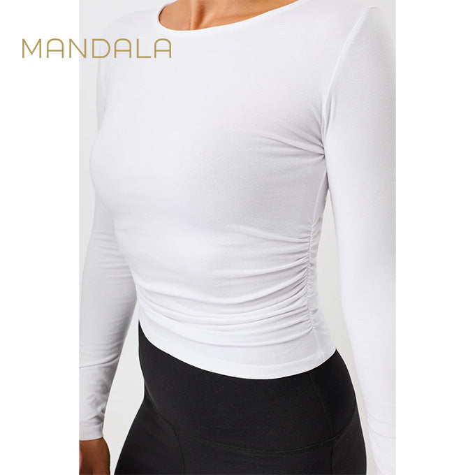 mandala side ruffled longsleeve white