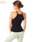 Mandala Ribbed Halterneck - black