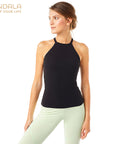 Mandala Ribbed Halterneck - black